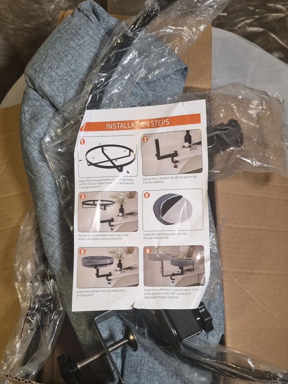 Adjustable Clamp-On Cat Bed in Heather Gray